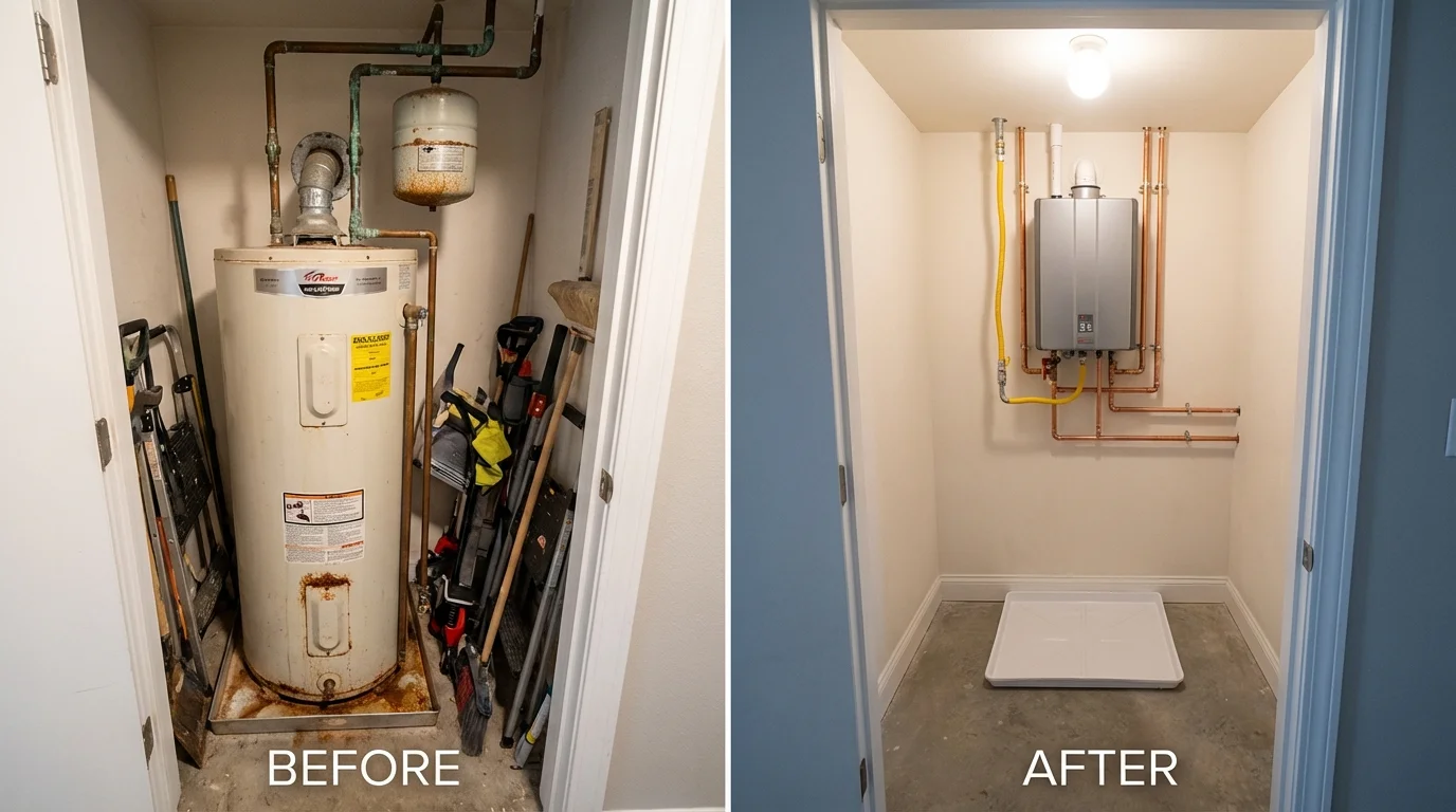 Tank water heater versus wall-mounted tankless unit comparison for Dyer, IN homeowners